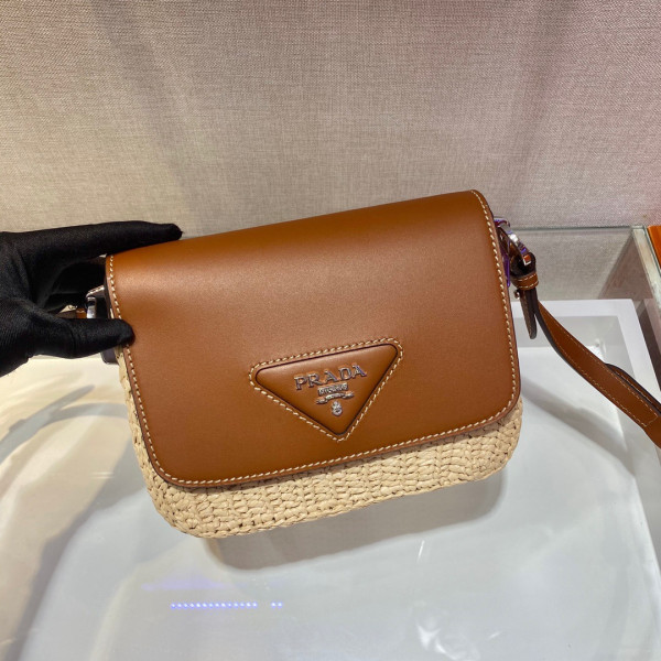 Pra*a raffia and leather shoulder bag