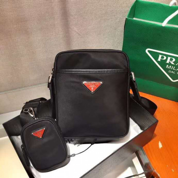 Pra*a re-nylon and saffiano leather shoulder bag