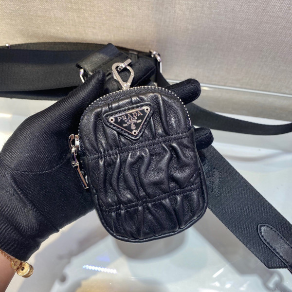 Pra*a gaufré nappa leather shoulder bag