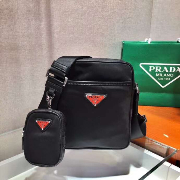 Pra*a re-nylon and saffiano leather shoulder bag