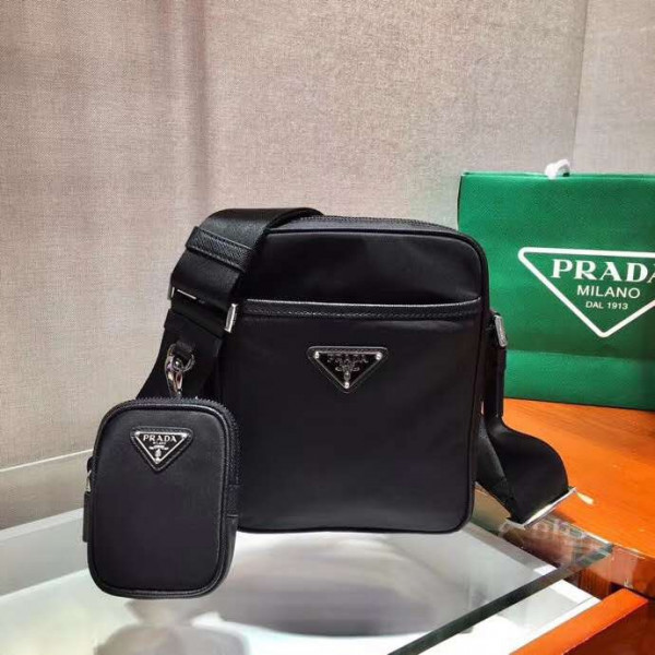 Pra*a re-nylon and saffiano leather shoulder bag