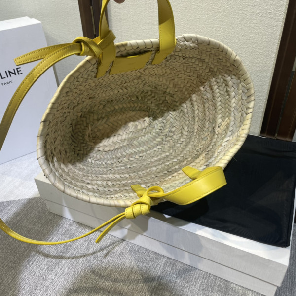CELIN* TRIOMPHE CELIN* CLASSIC PANIER IN PALM LEAVES AND CALFSKIN