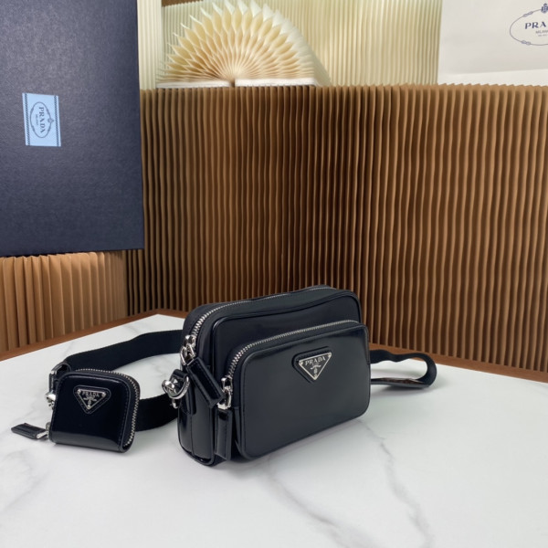 Pra*a re-nylon and brushed leather shoulder bag