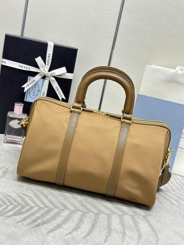 Pra*a re-nylon and saffiano leather top-handle bag
