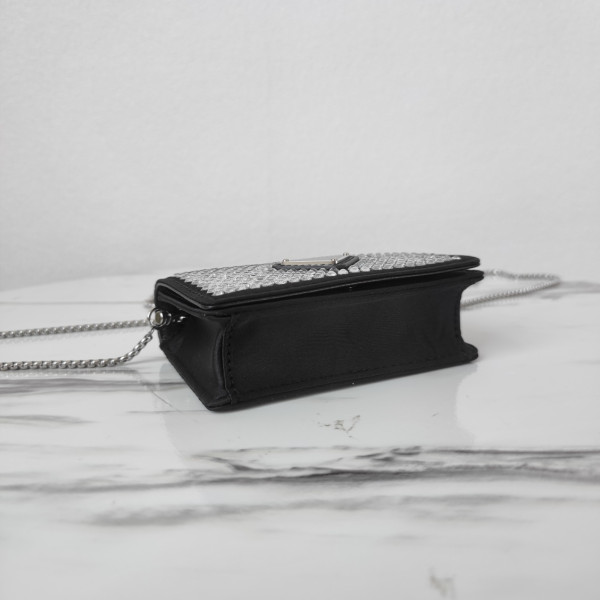 Pra*a cardholder with shoulder strap and crystals