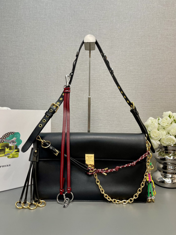 Pra*a soft sound large leather shoulder bag with charms
