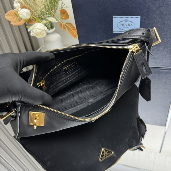 Pra*a aimée large re-nylon shoulder bag with padlock