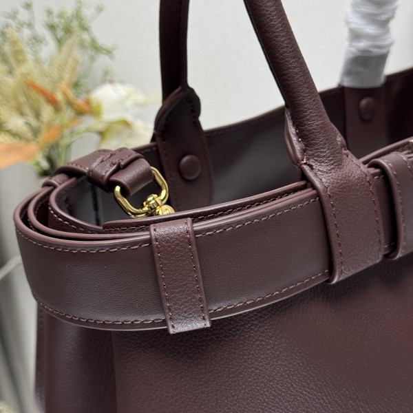 Pra*a buckle large leather handbag with belt-32*23*11cm
